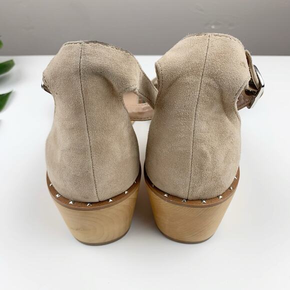 Steve Madden Kenmar Wood Wedge Sandals Ankle Strap Tan Faux Suede Women's 9.5 - Picture 9 of 12